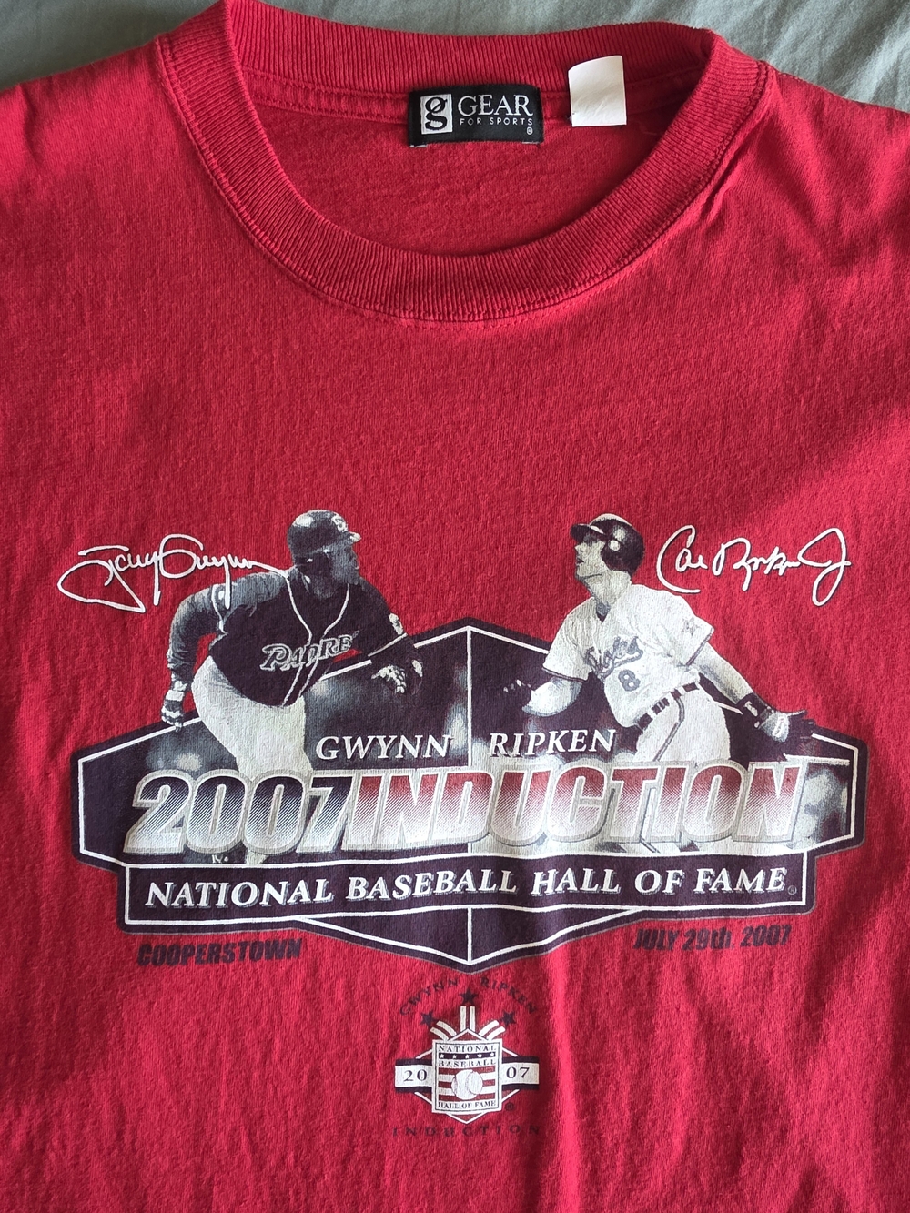 Gwynn/Ripken Red 2007 Induction National Baseball Hall of Fame Tee